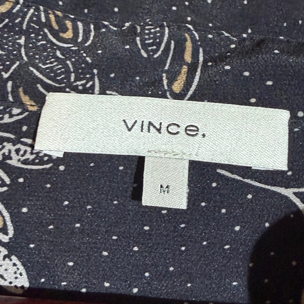 Vince Womens 100% Silk Floral Pin Dot Button Down Blouse Black Medium - Picture 4 of 8